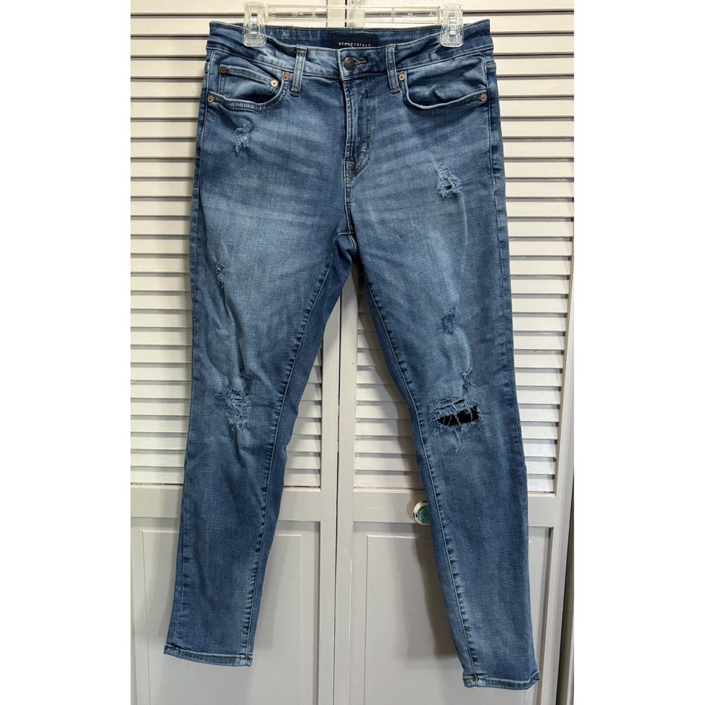 Aeropostale Light Super Skinny Mid Rise Distressed Denim Jeans Size 30x30